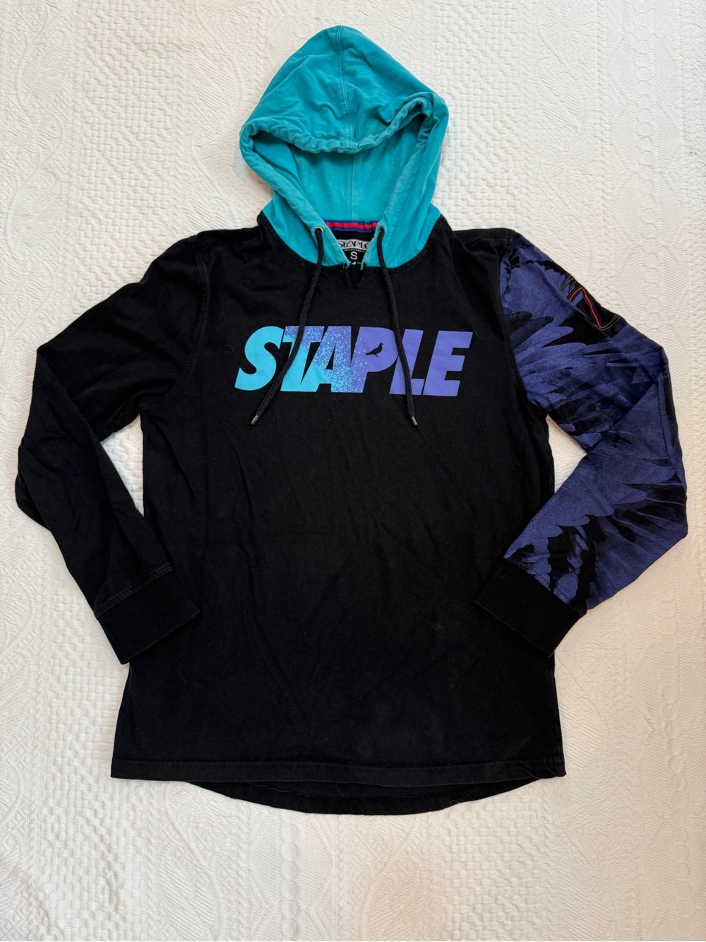 Staple Pigeon Hoodie Pullover Black Teal 75 Adult Size Small S Streetwear